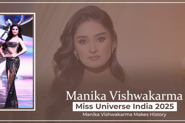 Miss Universe India 2025 winner Manika Vishwakarma crowned on stage with sparkling crown and sash