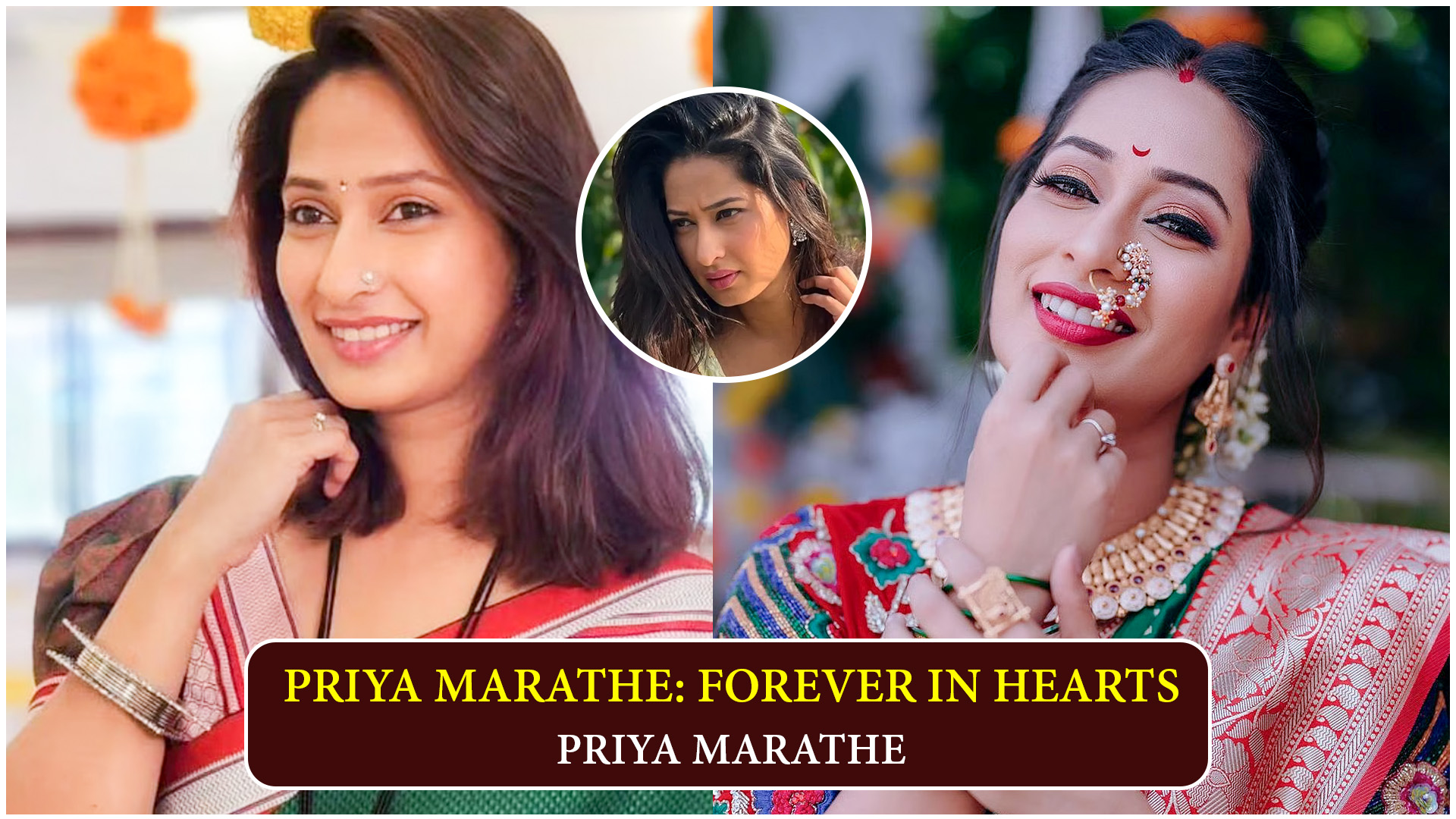 Priya Marathe smiling portrait photo – tribute poster