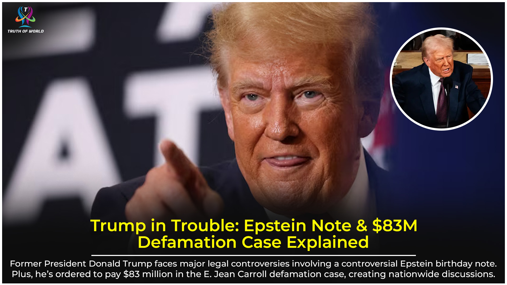 Donald Trump facing legal controversies with Epstein birthday note and E. Jean Carroll defamation case