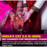 Illustration of GST 2.0 impact on India’s weddings, fashion, and car markets showing changing prices and consumer trends.