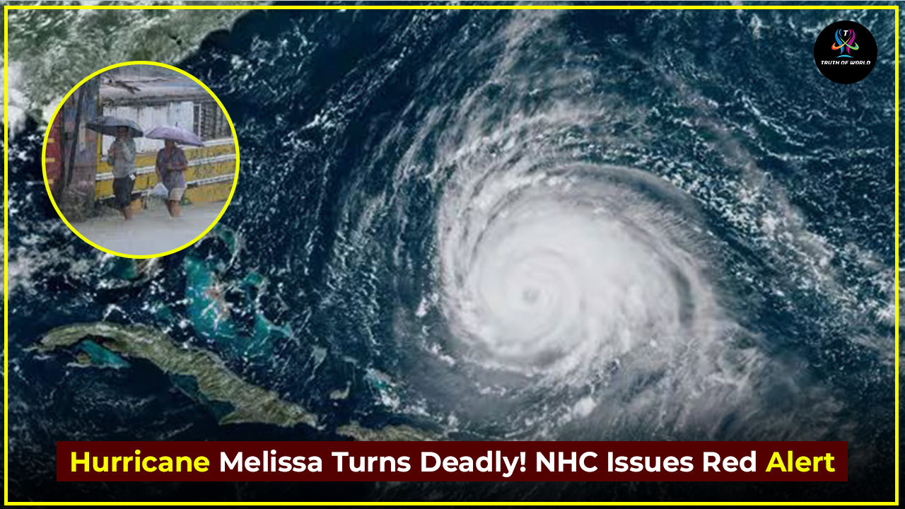 Satellite image of Hurricane Melissa intensifying over the Atlantic Ocean as the US National Hurricane Center issues a life-threatening warning.