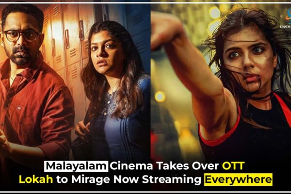 Posters of Malayalam OTT releases Lokah Chapter 1, Aabhyanthara Kuttavaali, and Mirage streaming on Netflix, Prime Video, SonyLIV, and JioCinema in 2025.