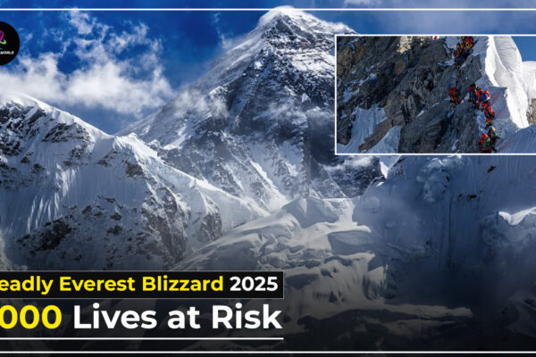 Everest rescue teams battle blizzard after over 1,000 climbers trapped by sudden snowstorm.