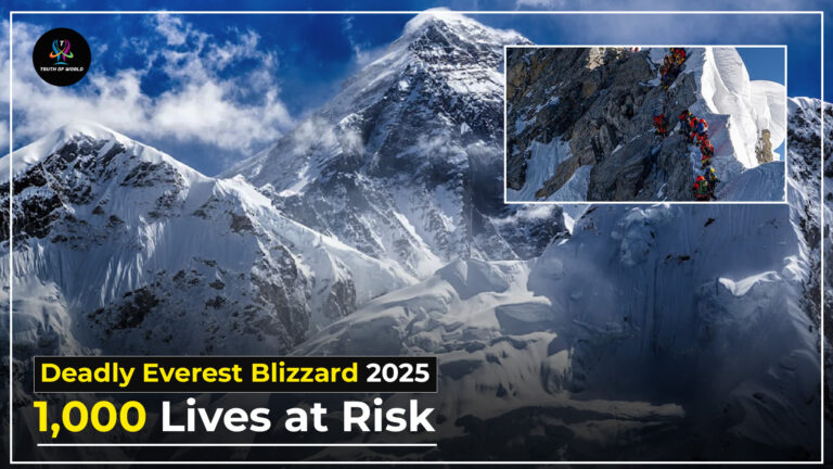 Everest rescue teams battle blizzard after over 1,000 climbers trapped by sudden snowstorm.