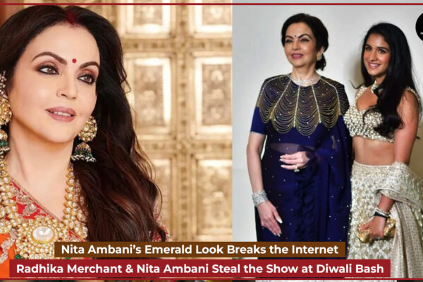 Nita Ambani made a dazzling appearance at a luxurious Diwali soiree, exuding grace and grandeur in a richly embroidered saree accentuated by a pair of enormous emerald earrings. The exquisite jewels instantly became the talk of the evening, adding a regal touch to her traditional look.