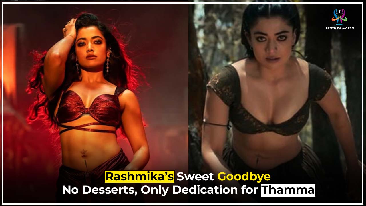 Rashmika Mandanna smiles as she begins Thamma promotions after engagement, giving up desserts to stay fit.