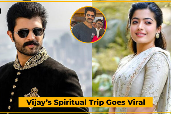 Vijay Deverakonda and Rashmika Mandanna visit Puttaparthi after engagement rumours, fans spot engagement ring during spiritual trip.