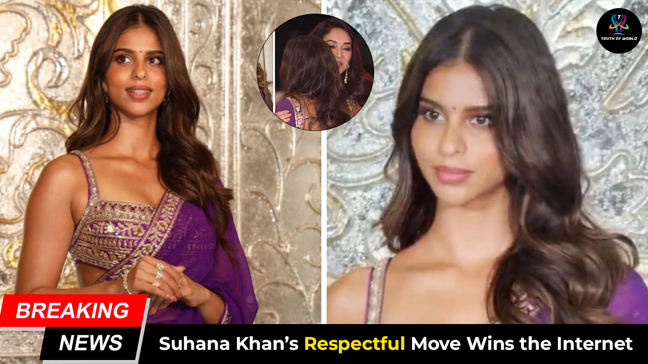 Suhana Khan wins hearts with her graceful gesture as she asks Madhuri Dixit to pose first at a glamorous Bollywood event