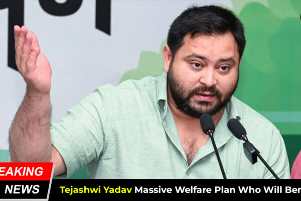 Tejashwi Yadav announces ₹50 lakh insurance and pension scheme for Bihar panchayat members during a rally in Patna.