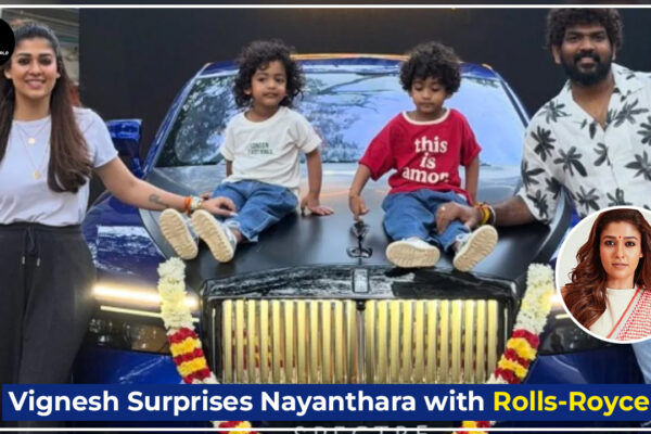 Vignesh Shivan presents a ₹10 crore Rolls-Royce to Nayanthara on her birthday, with photos showing the luxury car and the couple celebrating.